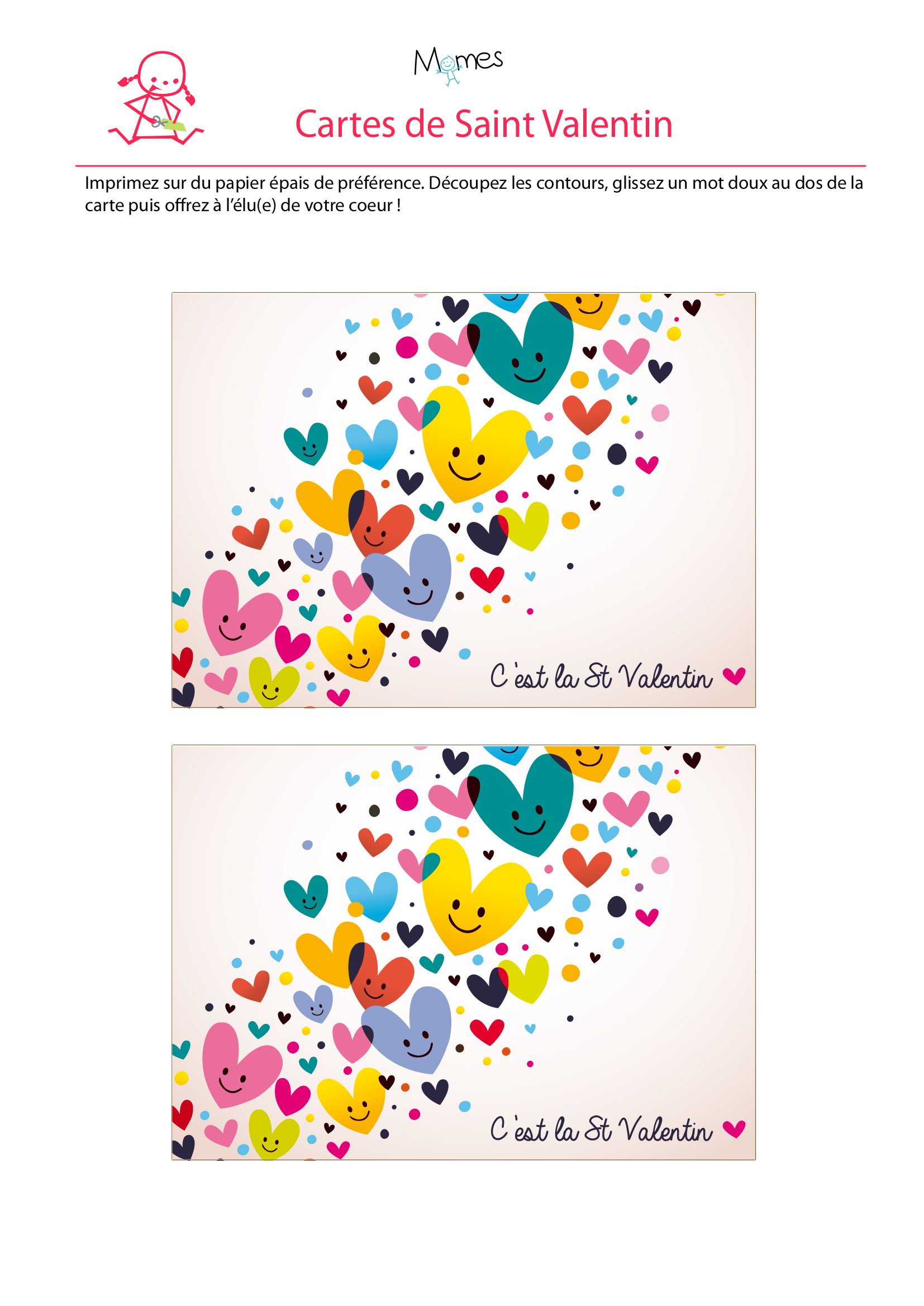 Carte Saint Valentin : les coeurs multicolores - Momes.net